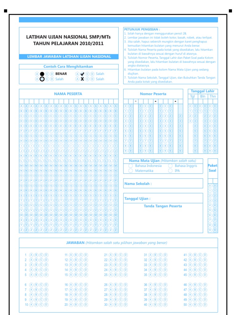 Detail Gambar Lembar Jawaban Ujian Nasional Smp Nomer 4