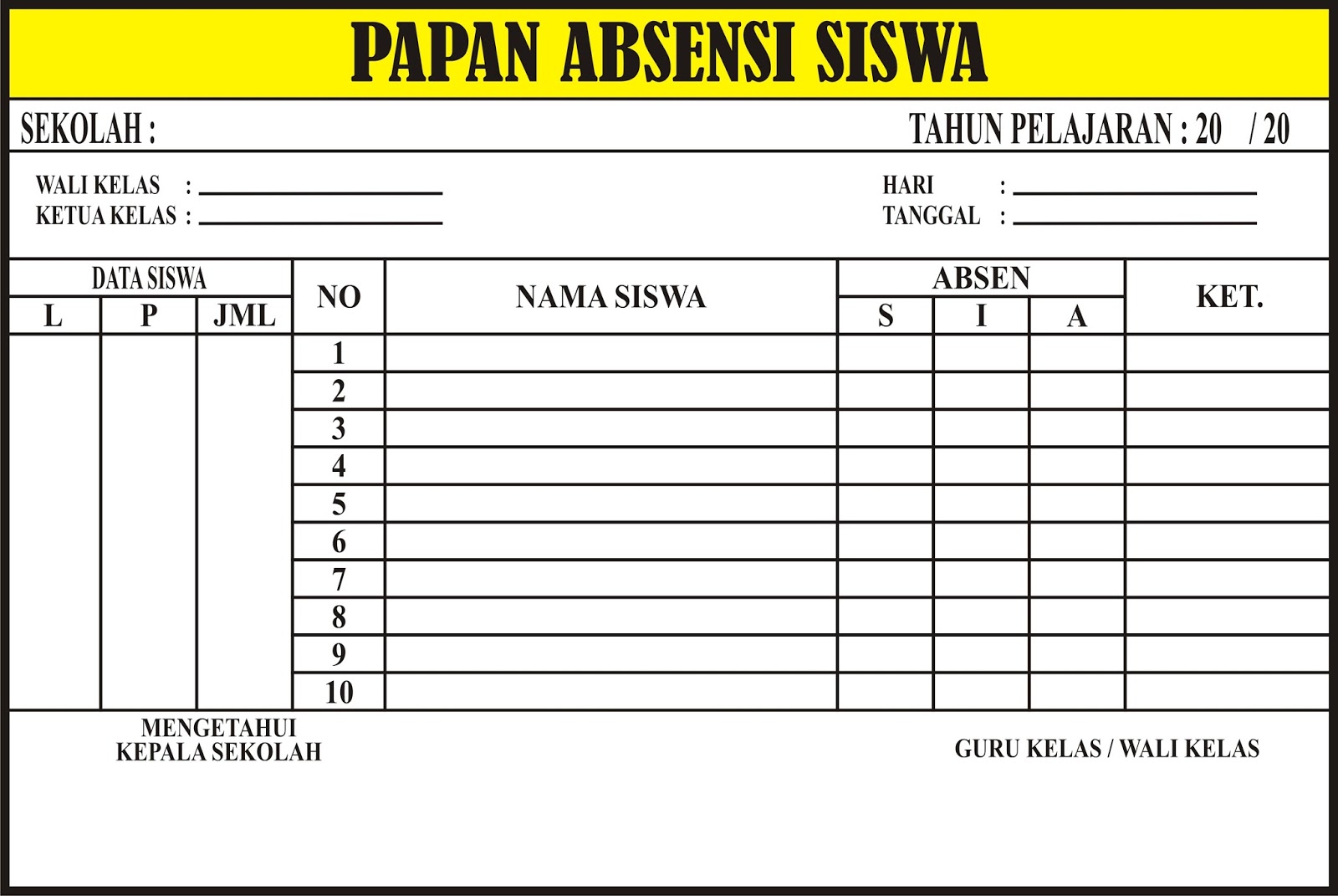 Detail Gambar Papan Data Absen Siswa Nomer 9