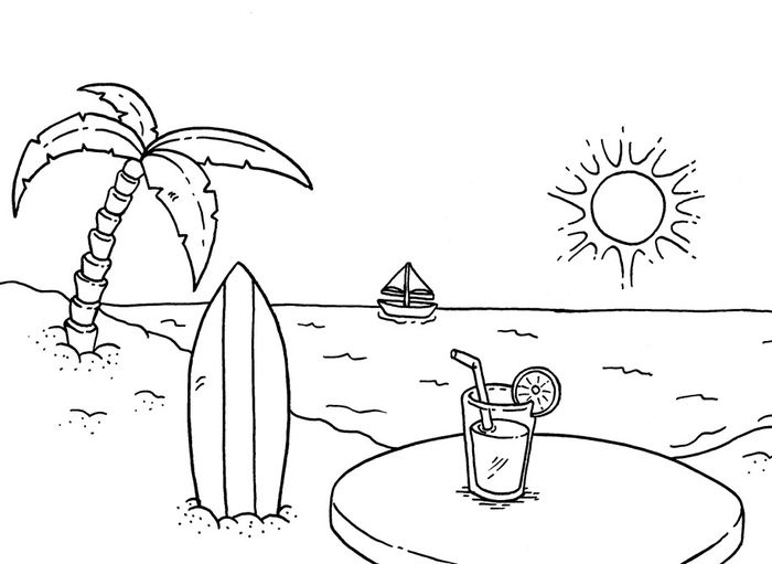 Detail Gambar Pemandangan Pantai Hitam Putih Untuk Diwarnai Nomer 10