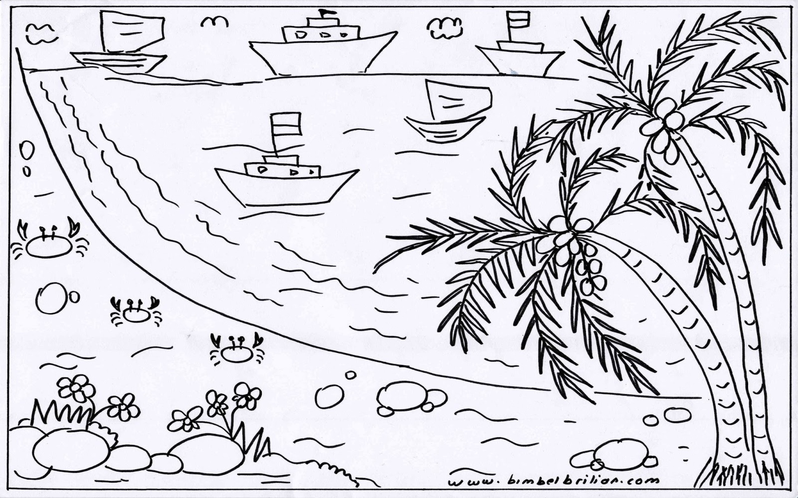Detail Gambar Pemandangan Pantai Hitam Putih Untuk Diwarnai Nomer 13