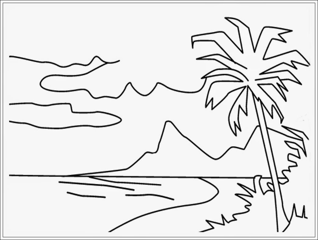 Detail Gambar Pemandangan Pantai Hitam Putih Untuk Diwarnai Nomer 2