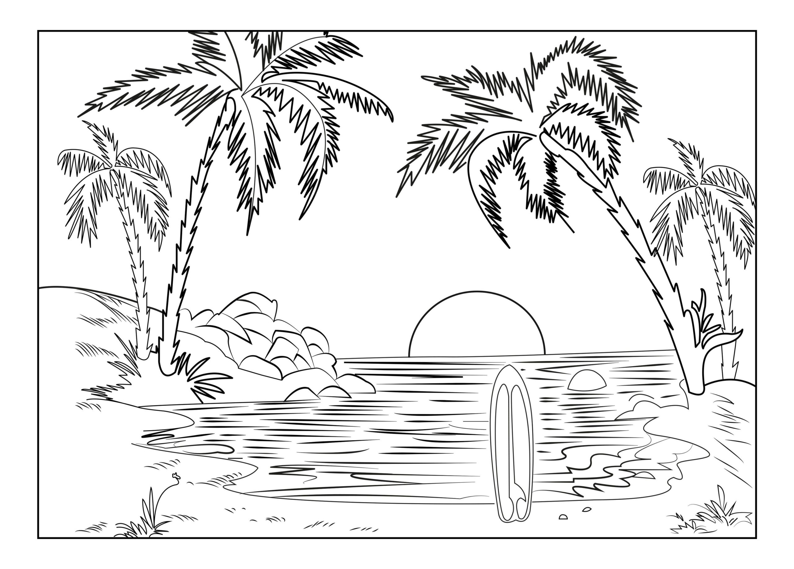Detail Gambar Pemandangan Pantai Hitam Putih Untuk Diwarnai Nomer 22