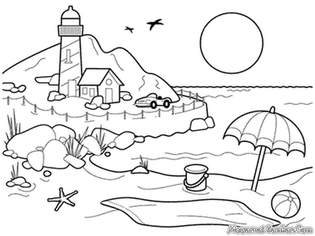 Detail Gambar Pemandangan Pantai Hitam Putih Untuk Diwarnai Nomer 4