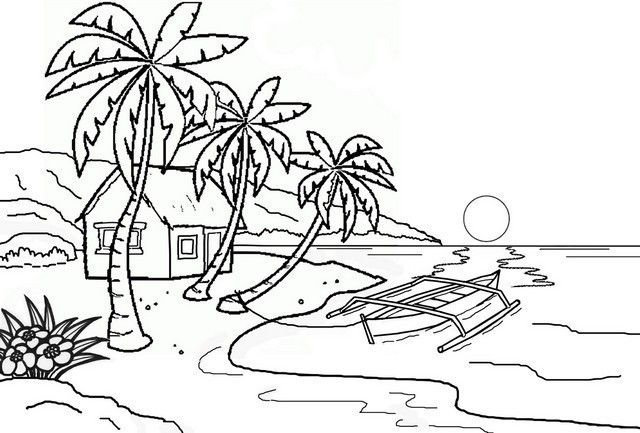 Detail Gambar Pemandangan Pantai Hitam Putih Untuk Diwarnai Nomer 6