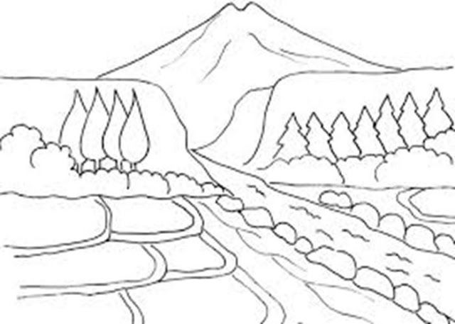 Detail Gambar Pemandangan Sawah Dan Gunung Untuk Mewarnai Nomer 14