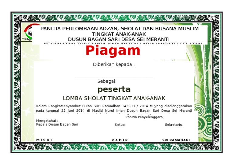 Detail Gambar Piagam Penghargaan Lomba Nomer 8