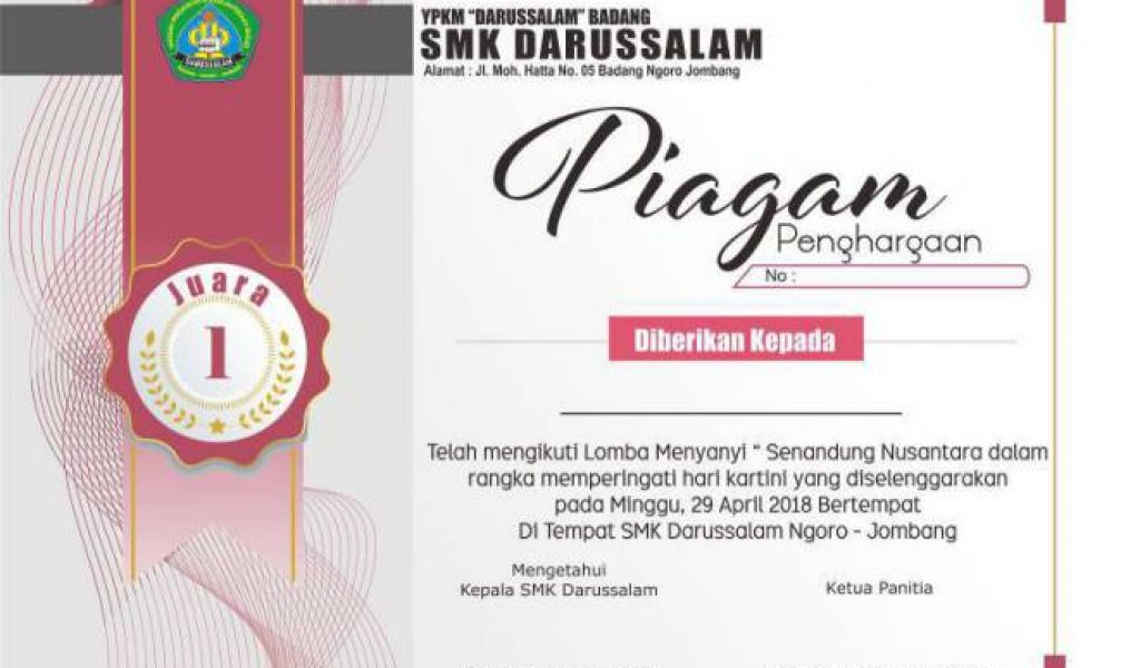 Detail Gambar Piagam Penghargaan Lomba Nomer 41