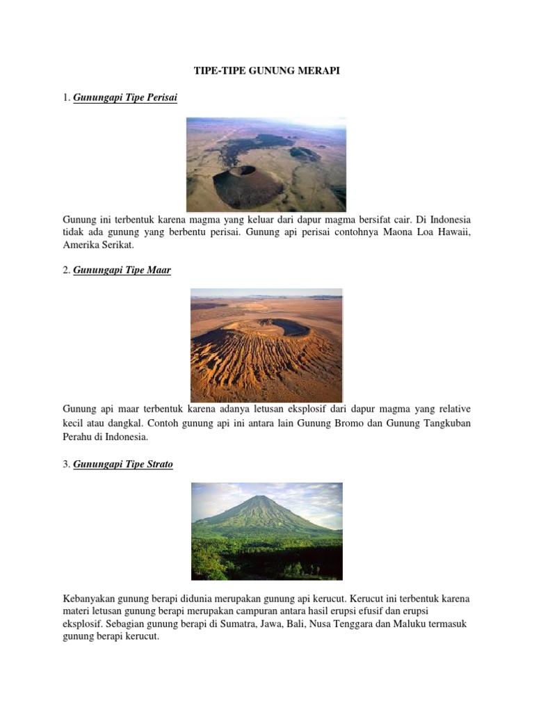 Detail gambar serta penjelasan tipe tipe gunung api koleksi nomer 14