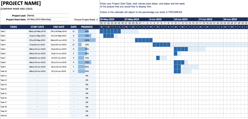 Detail Gantt Chart Template Excel 2019 Nomer 20