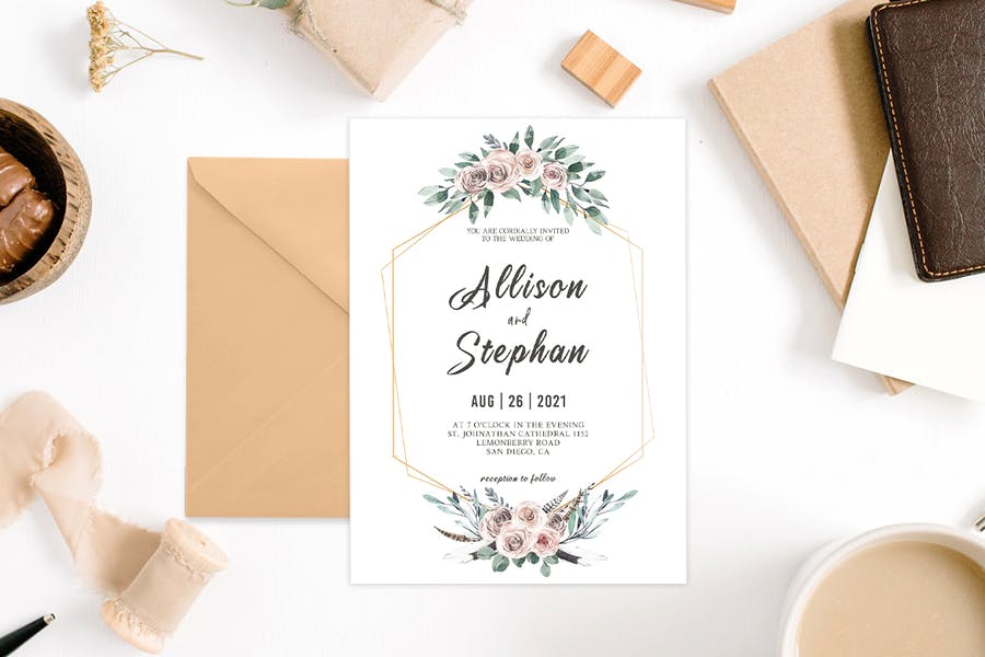 Detail Geometric Wedding Invitation Template Nomer 26