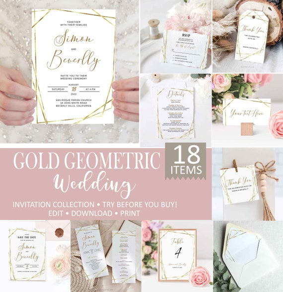 Detail Geometric Wedding Invitation Template Nomer 44