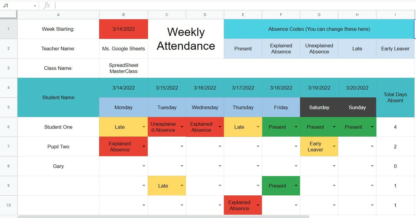 Detail Google Sheets Attendance Tracker Template Nomer 22