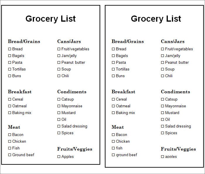 Detail Grocery List Template Nomer 54