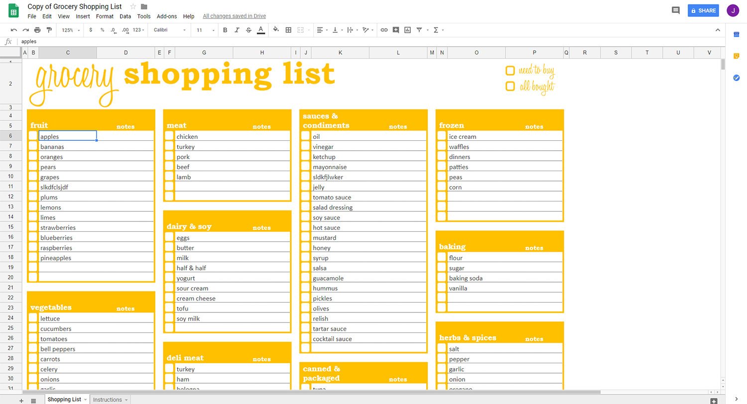 Grocery List Template Google Docs - KibrisPDR