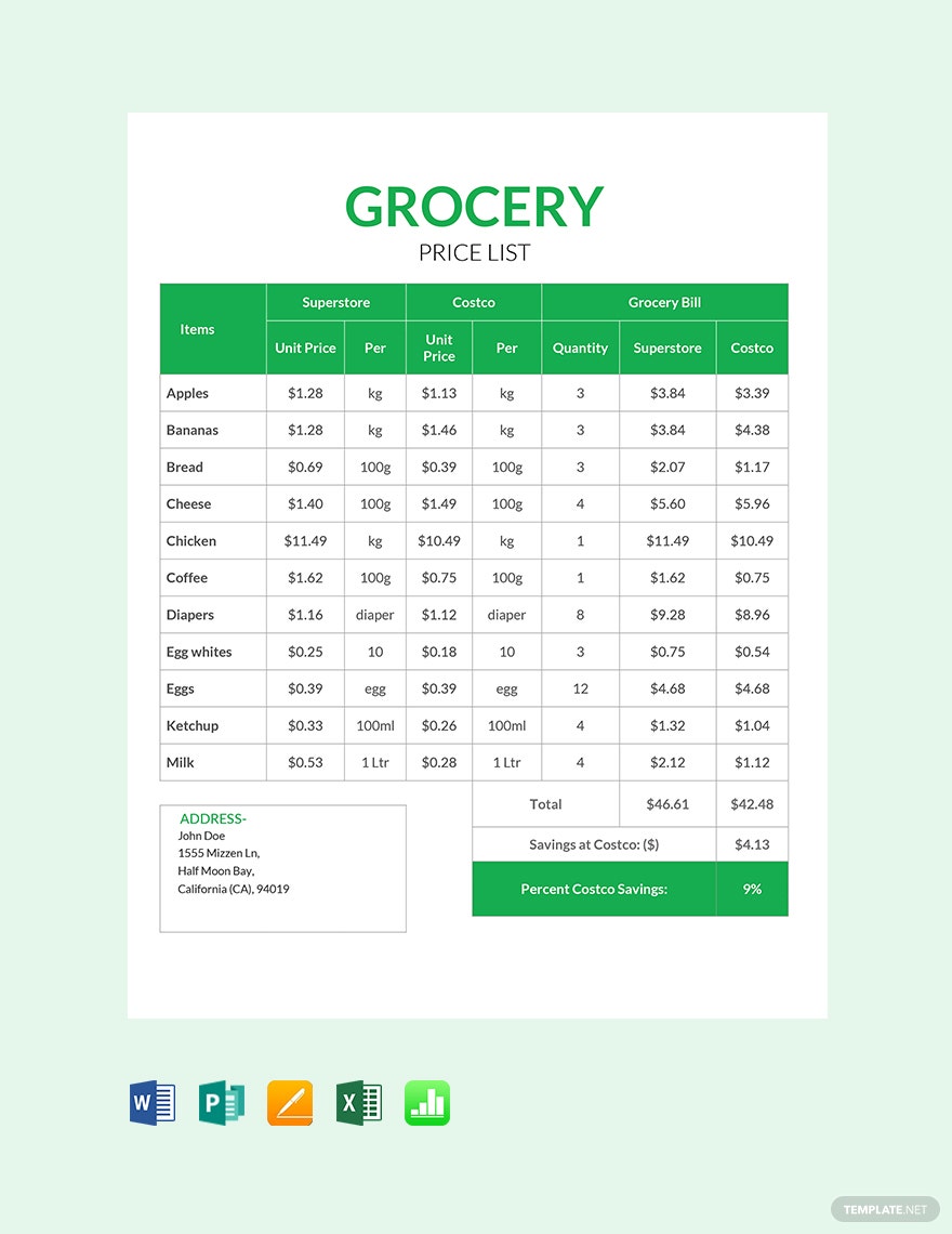 Detail Grocery List Template Google Docs Nomer 51