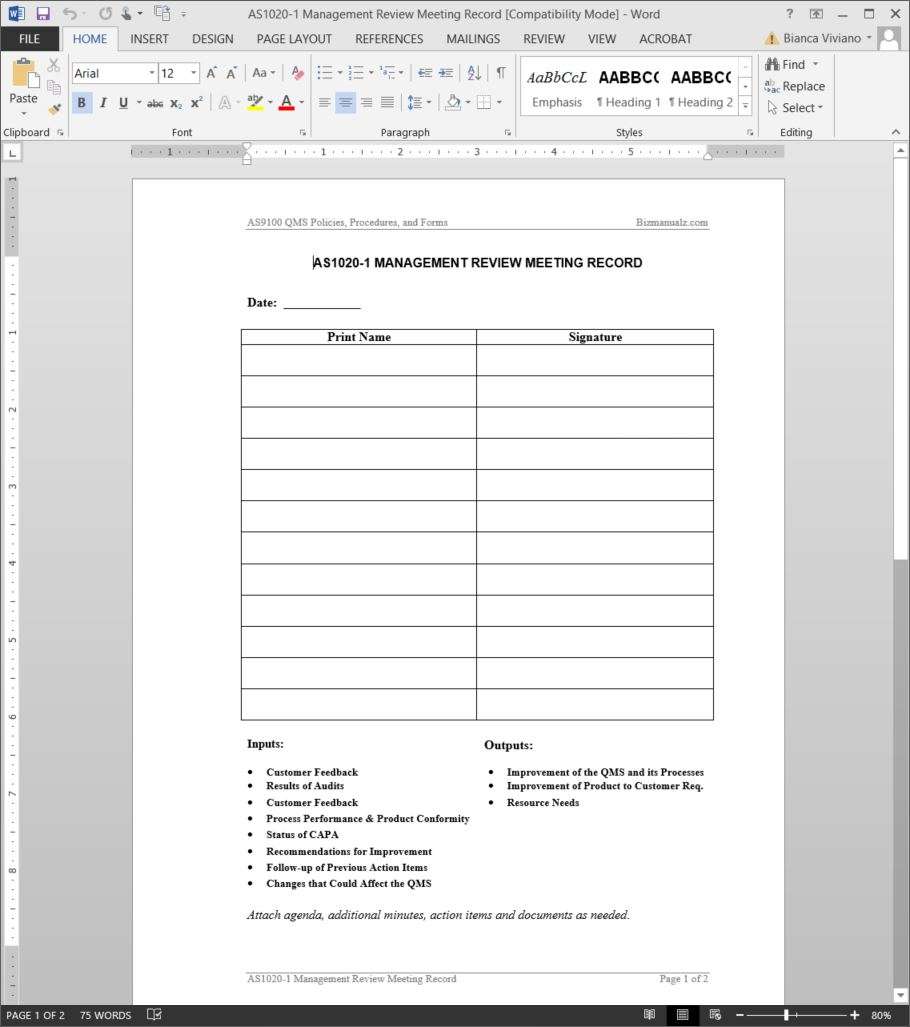 Detail Haccp Management Review Meeting Minutes Template Nomer 2