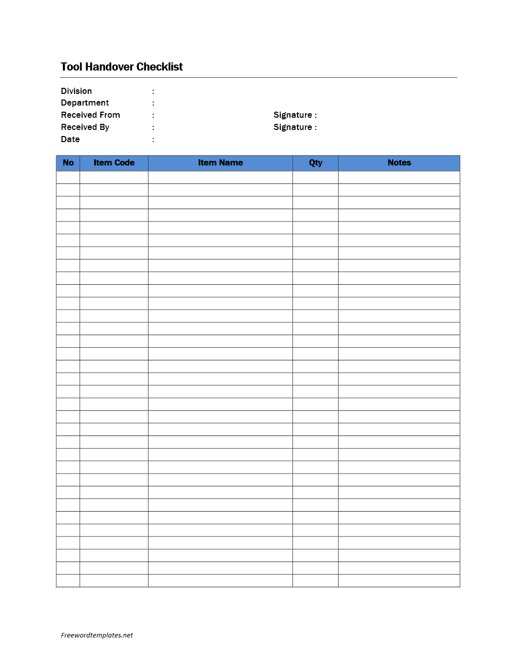 Handover List Template - KibrisPDR