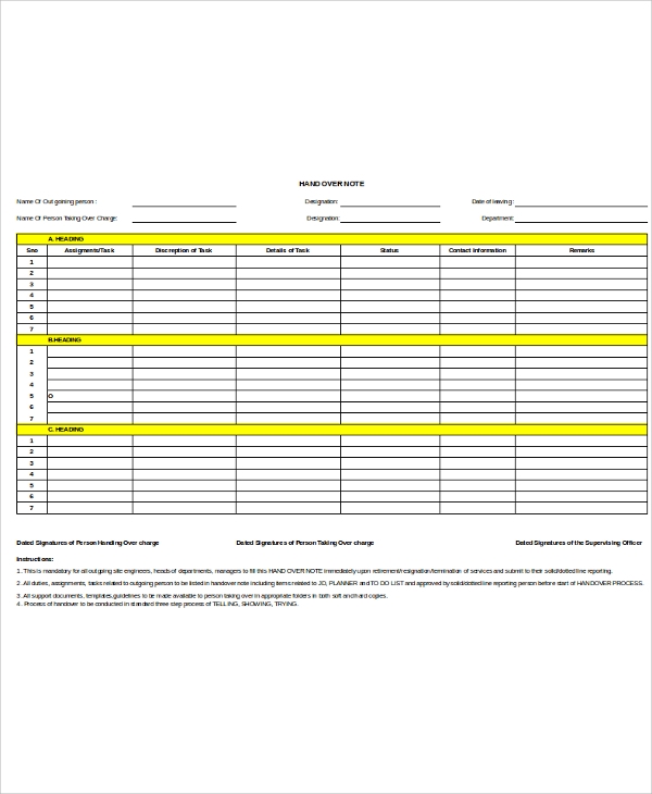Detail Handover List Template Nomer 12