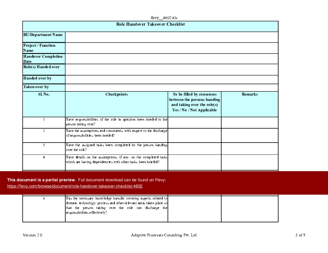 Detail Handover List Template Nomer 23