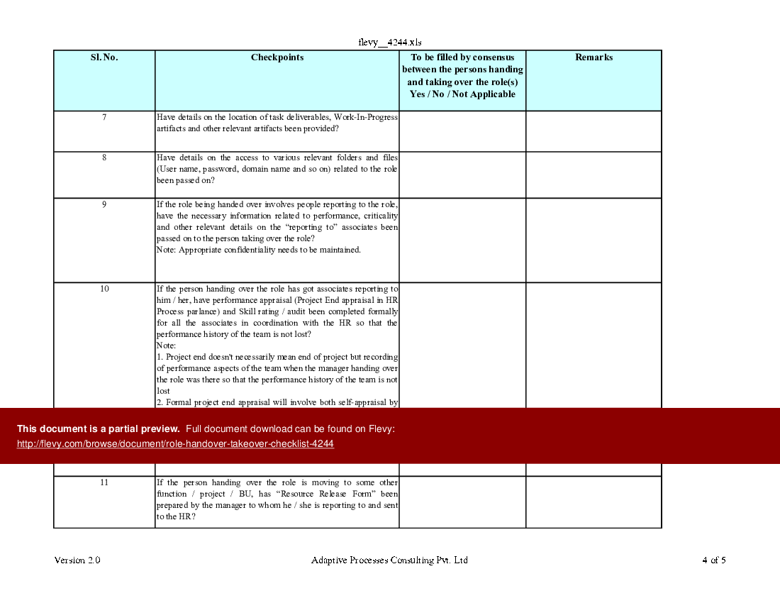 Detail Handover List Template Nomer 24