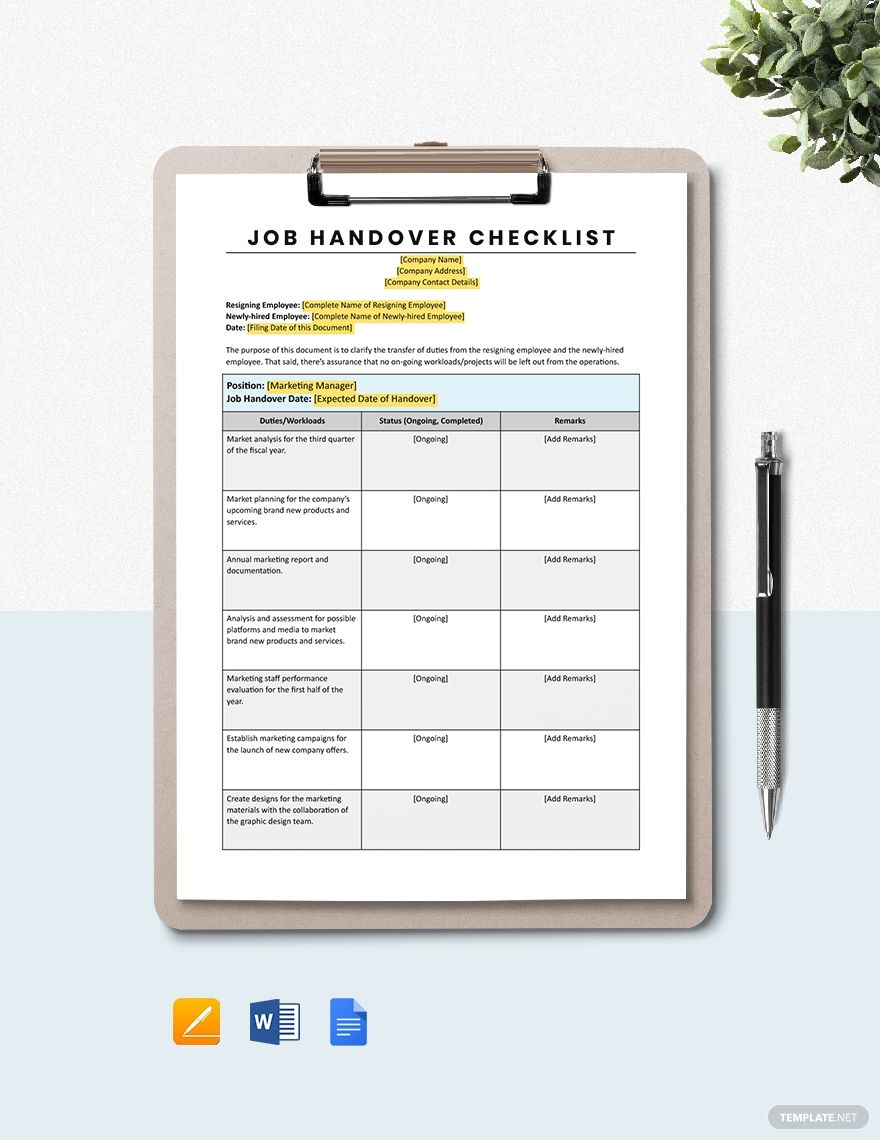 Detail Handover List Template Nomer 31