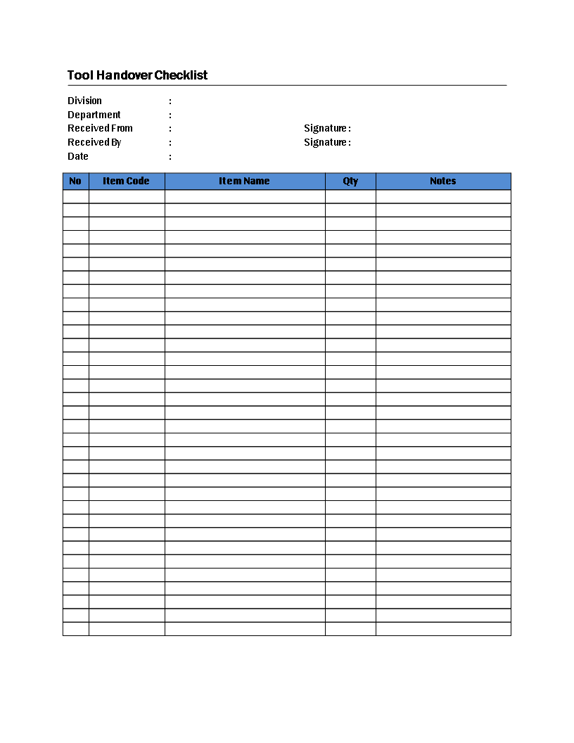Detail Handover List Template Nomer 5