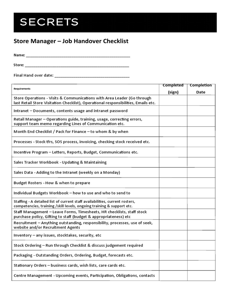 Detail Handover List Template Nomer 7