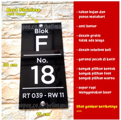 Detail Harga Nomor Rumah Stainless Nomer 51