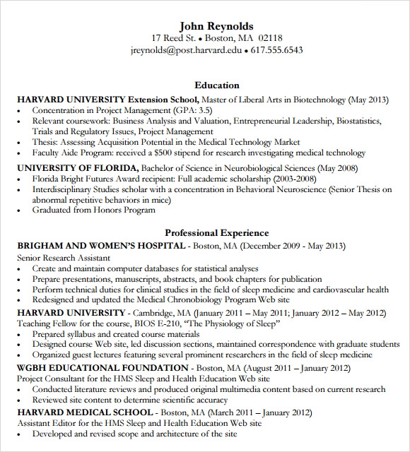 Detail Harvard Resume Template Nomer 19