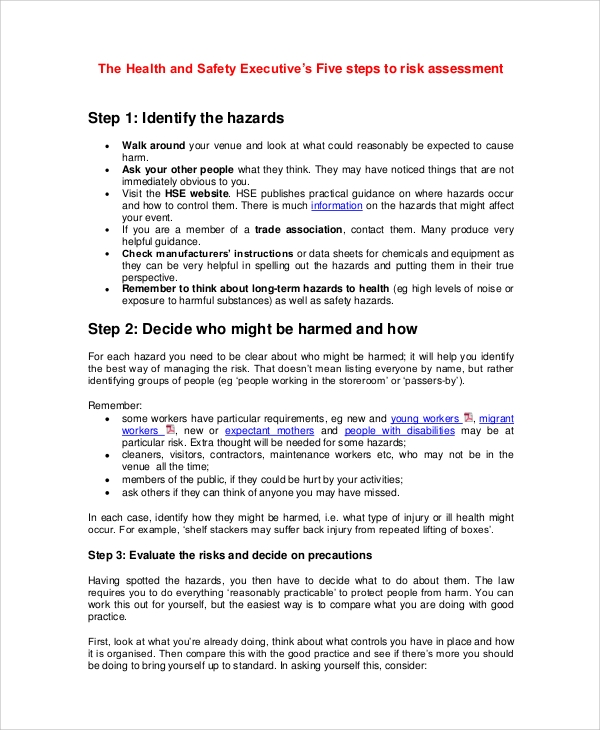 Detail Health And Safety Risk Assessment Template Free Nomer 34
