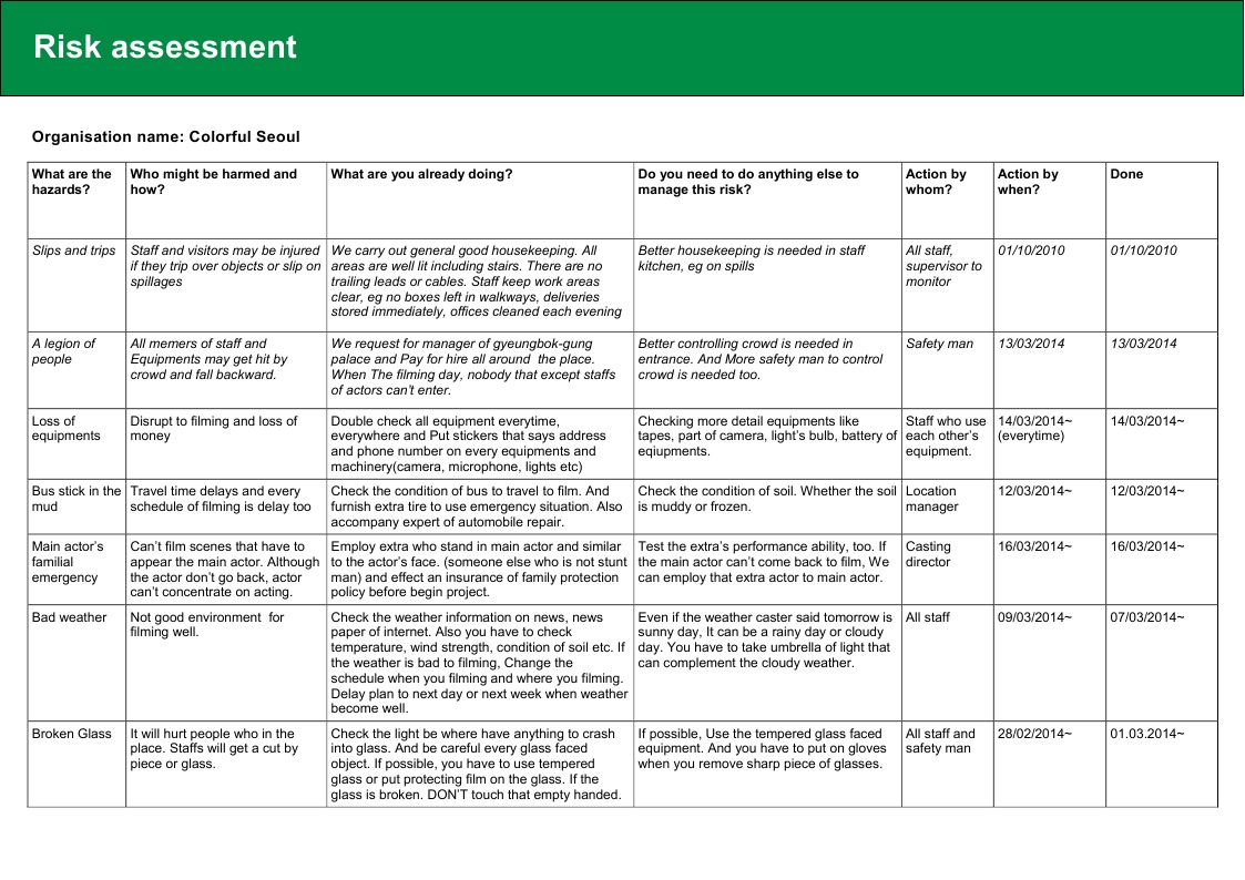 Detail Health And Safety Risk Assessment Template Free Nomer 7