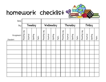 Homework Checklist Template For Students - KibrisPDR