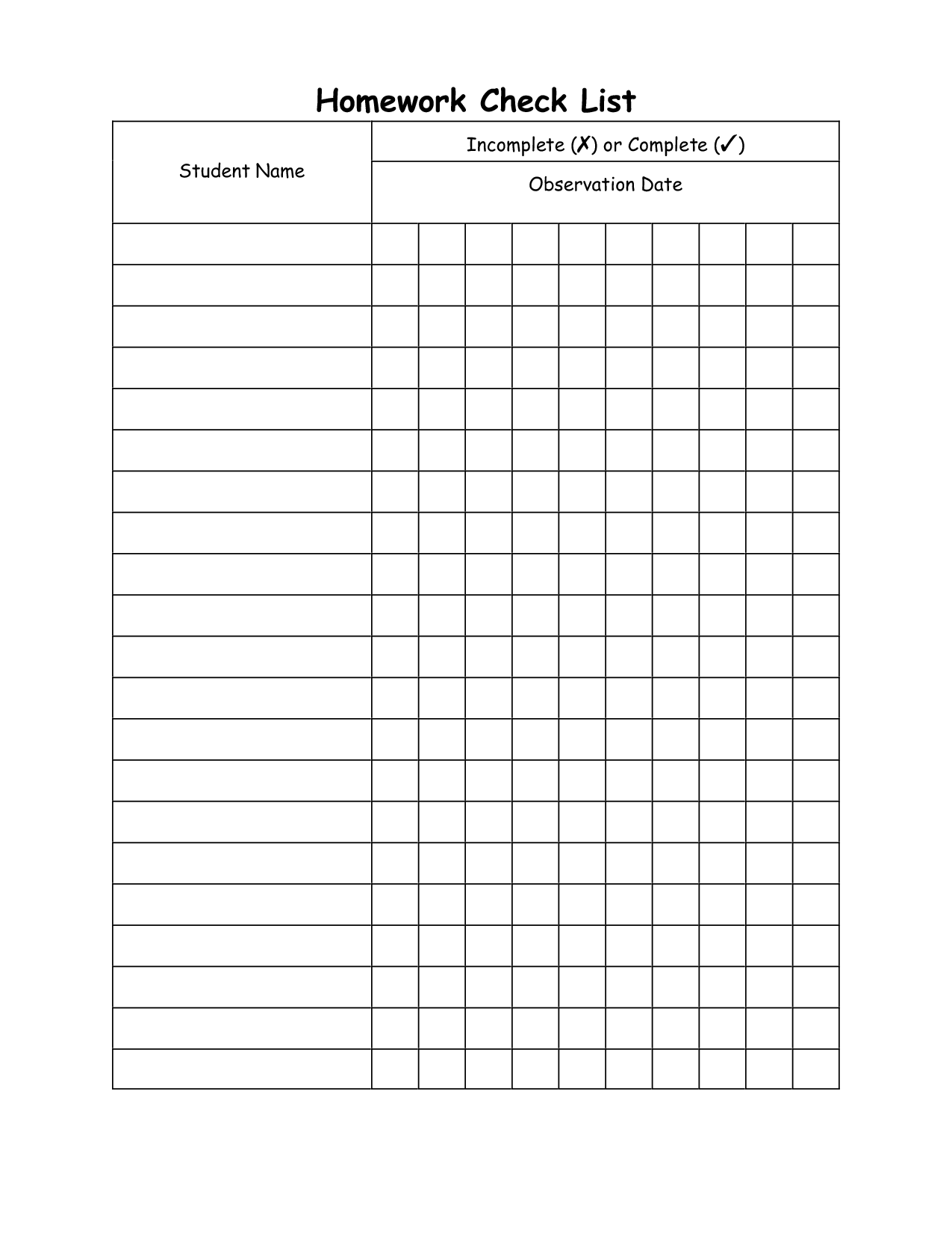 Detail Homework Checklist Template For Students Nomer 2