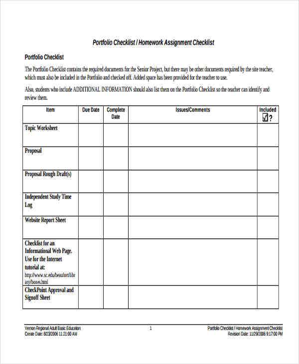 Detail Homework Checklist Template For Students Nomer 15