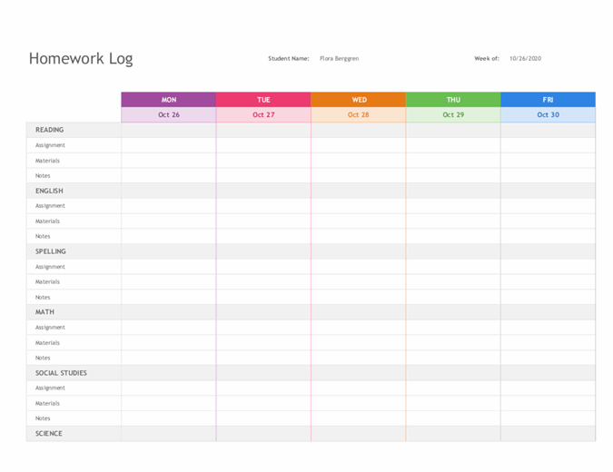 Detail Homework Checklist Template For Students Nomer 18