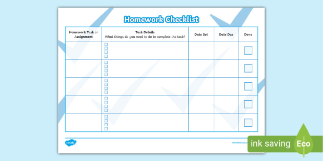 Detail Homework Checklist Template For Students Nomer 3