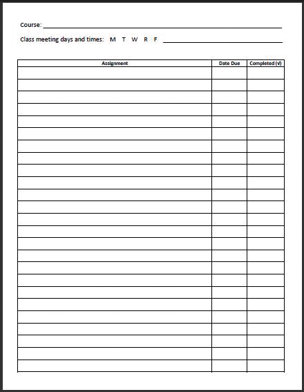 Detail Homework Checklist Template For Students Nomer 22