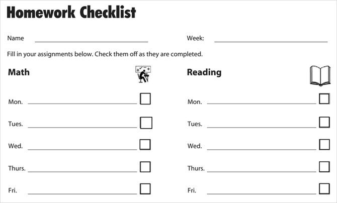 Detail Homework Checklist Template For Students Nomer 26