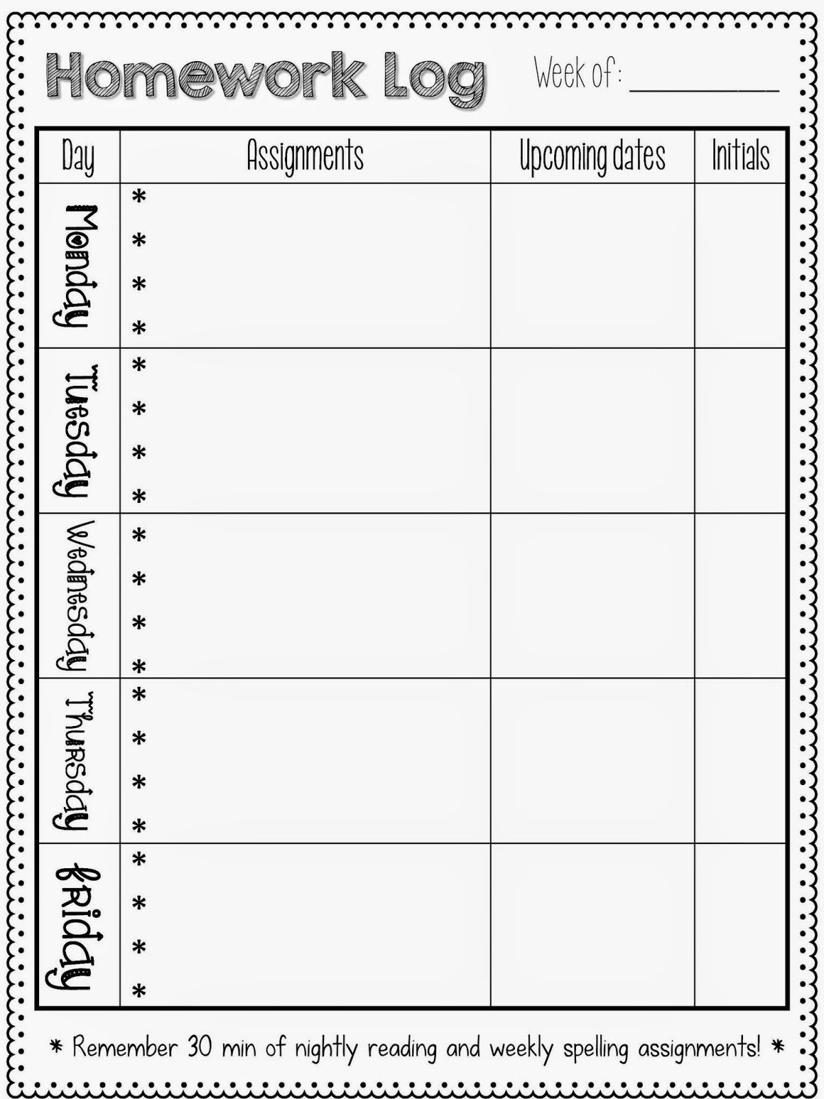 Detail Homework Checklist Template For Students Nomer 27