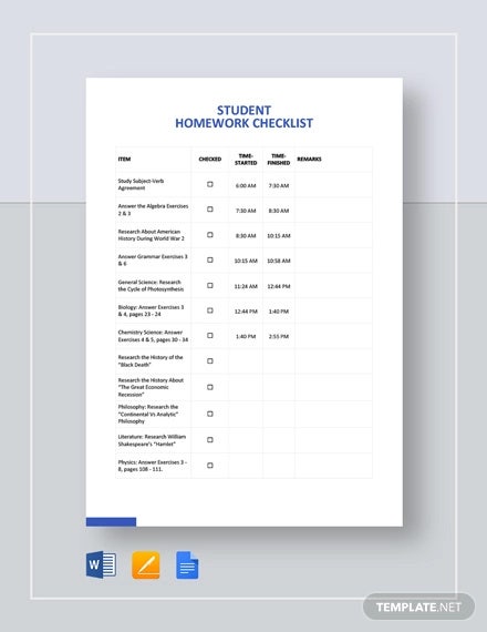 Detail Homework Checklist Template For Students Nomer 29