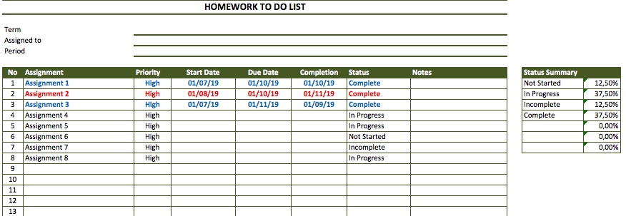 Detail Homework Checklist Template For Students Nomer 40