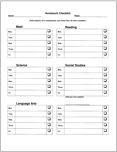 Detail Homework Checklist Template For Students Nomer 41