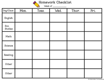 Detail Homework Checklist Template For Students Nomer 6
