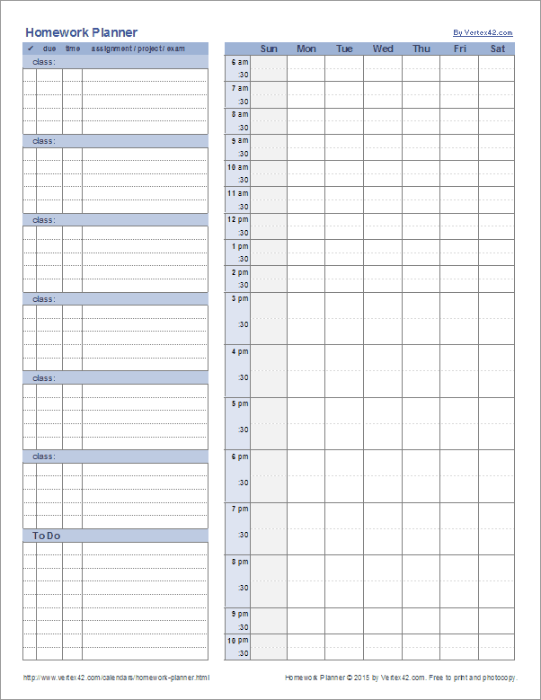 Homework Planner Template - KibrisPDR