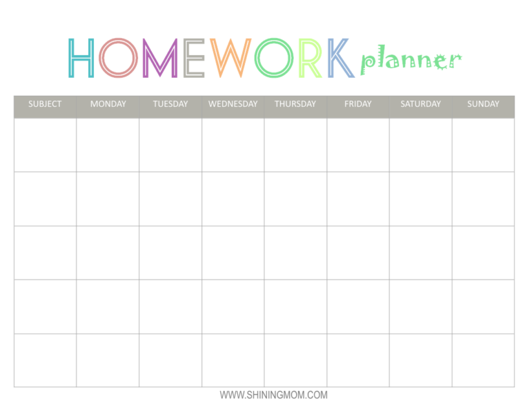 Download Homework Planner Template Nomer 2