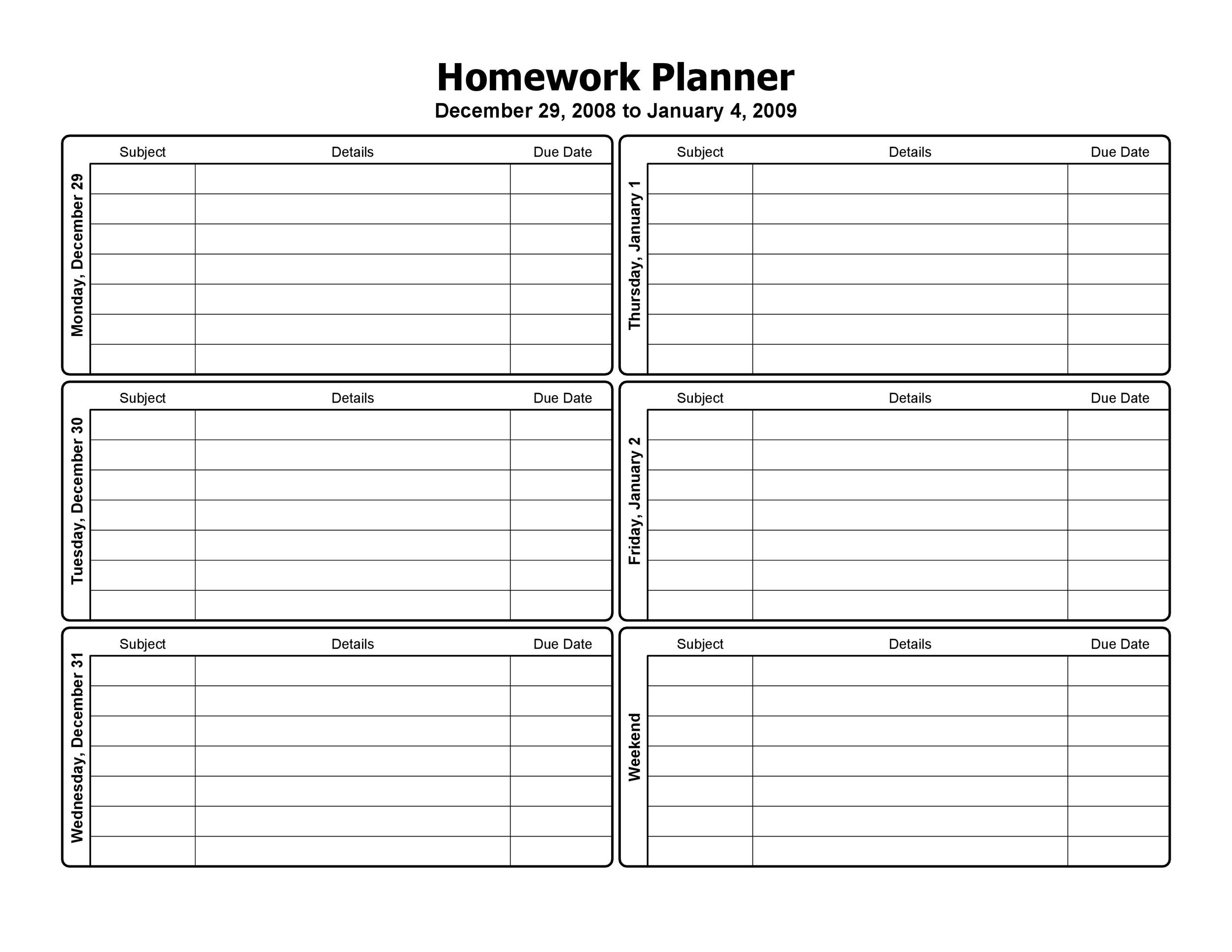 Detail Homework Planner Template Nomer 14
