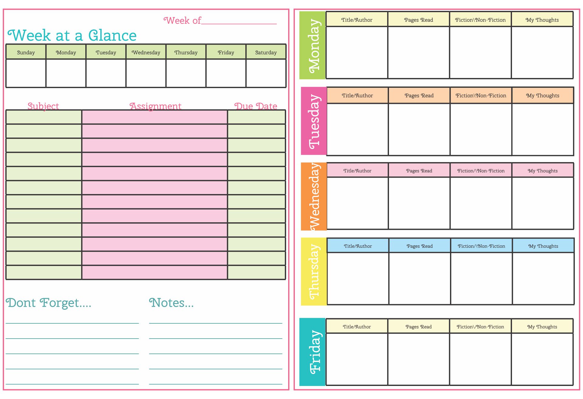 Detail Homework Planner Template Nomer 15