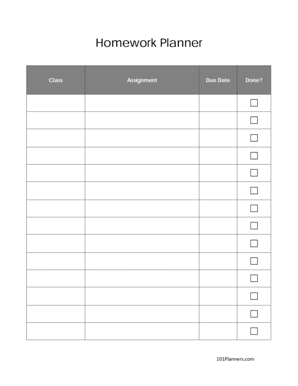 Download Homework Planner Template Nomer 5