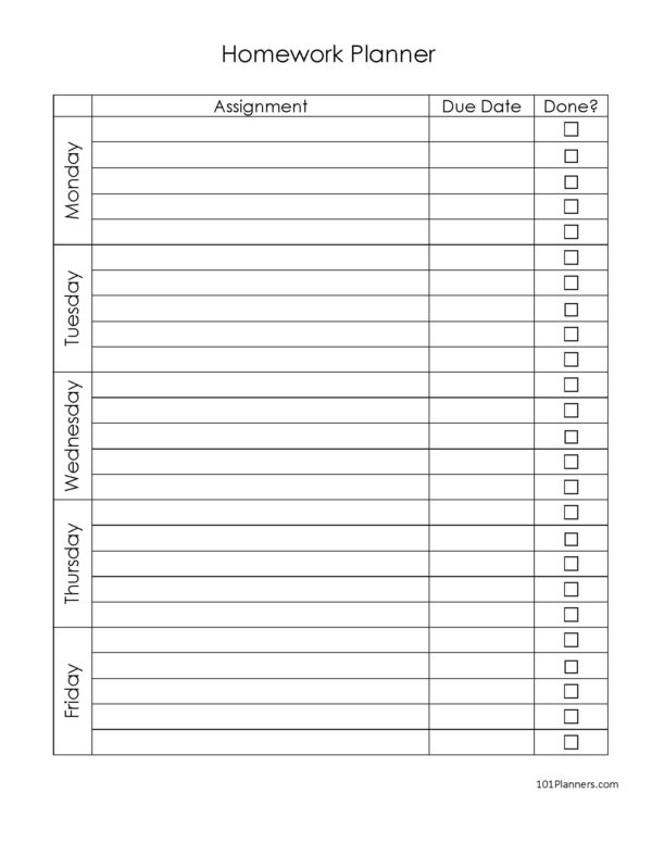 Detail Homework Planner Template Nomer 6