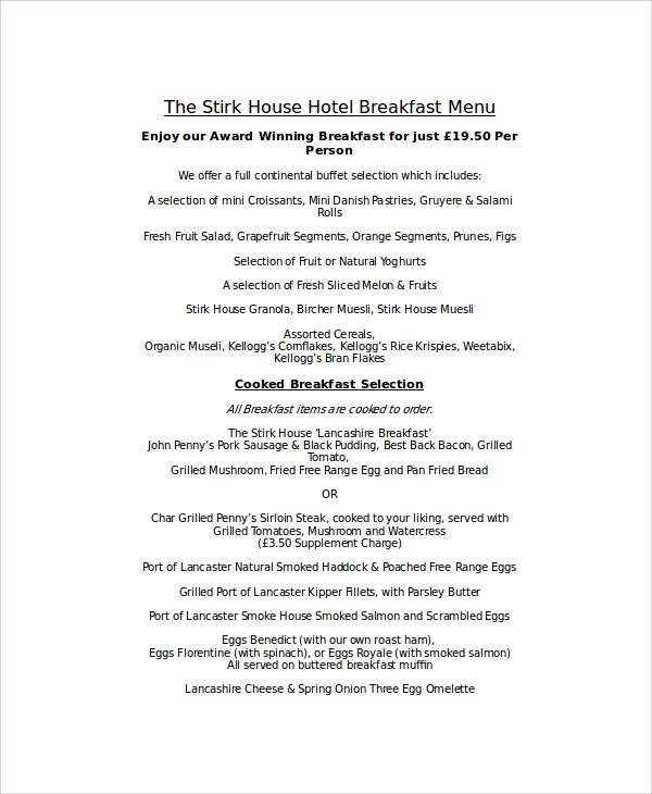 Detail Hotel Breakfast Menu Template Nomer 47